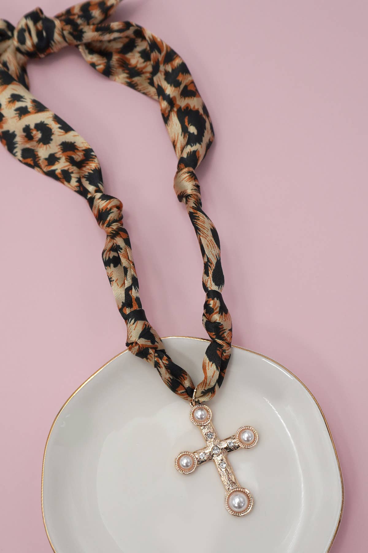 Cross & Cheetah Handmade Scarf Necklace