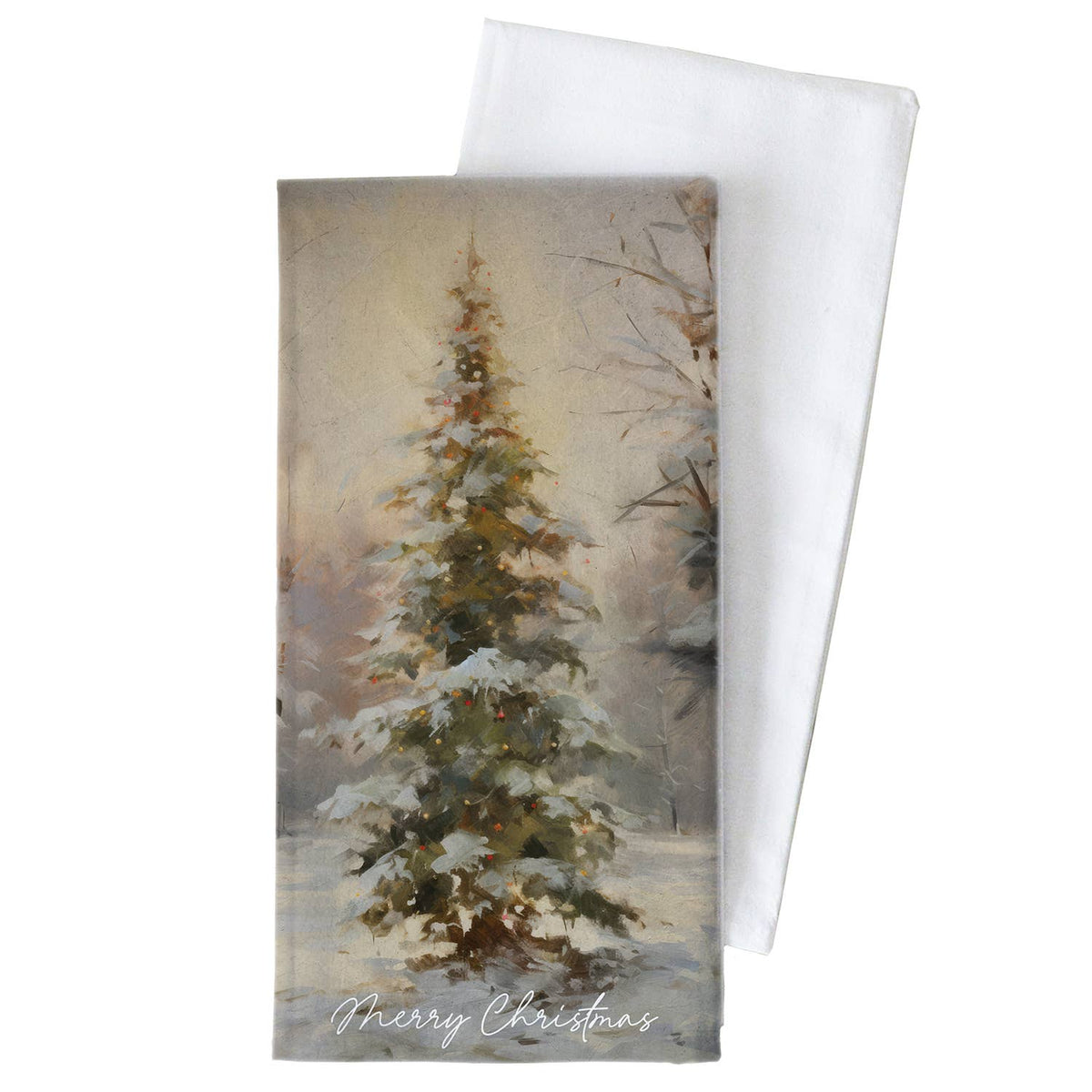 Merry Christmas Tree Tea Towel: White