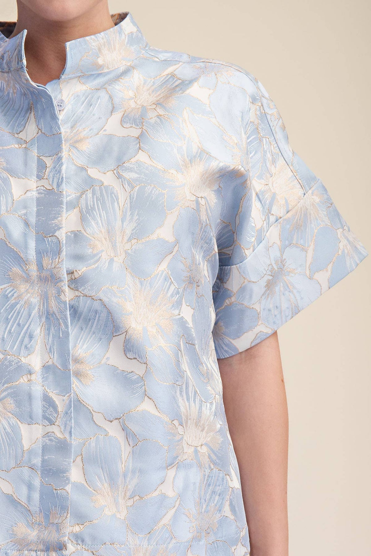 Powder Blue Bloom Jacquard Top