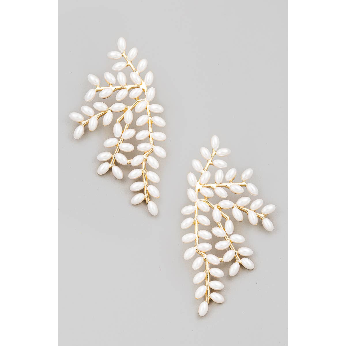 Pearl Bead Vine Leaf Earrings: G