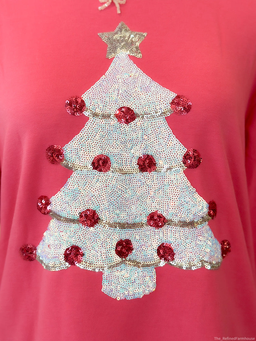 Hot Pink Sequins Christmas Tree Sweatshirt