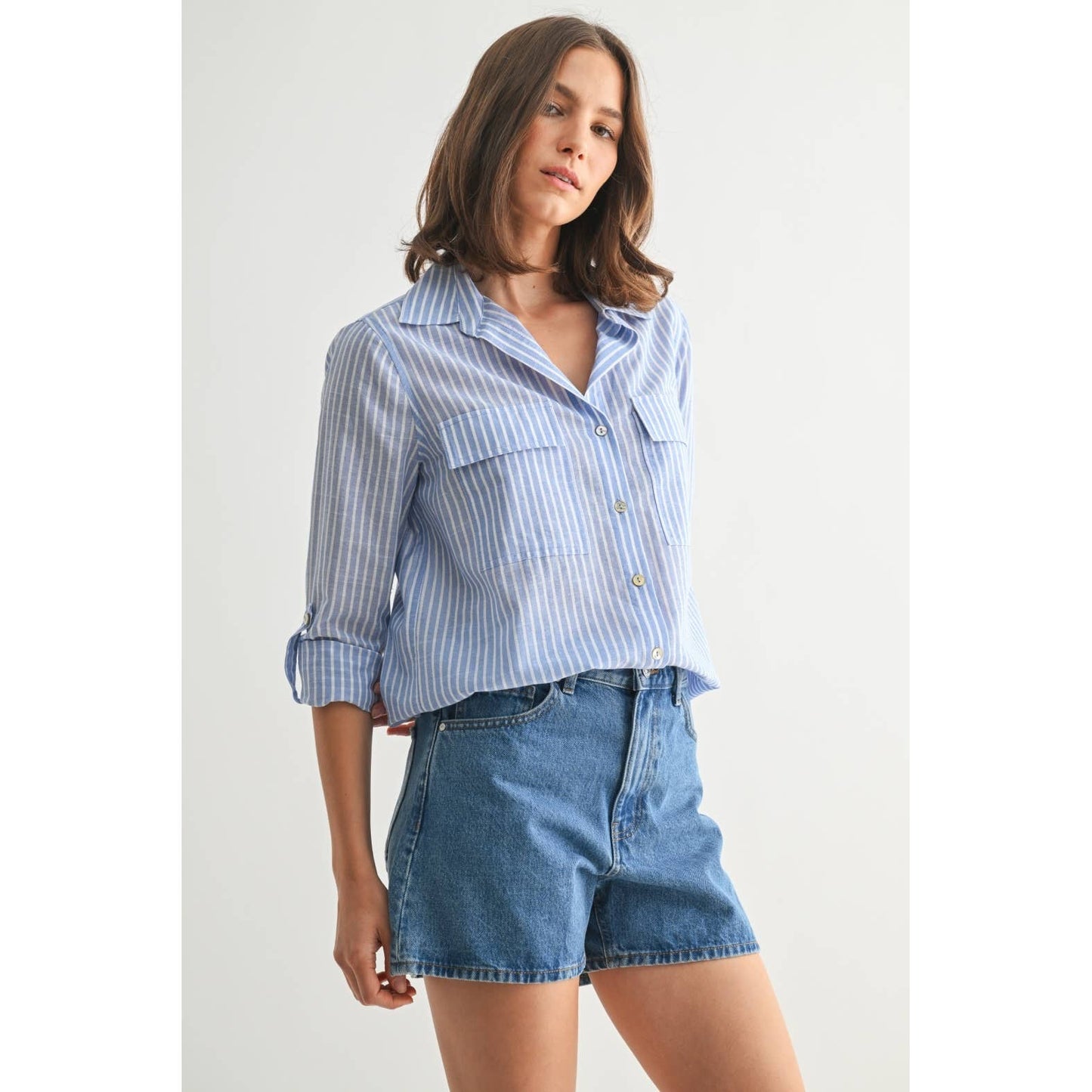 STRIPE 2POCKET SHIRTS: Navy, S-M-L(2-2-2)
