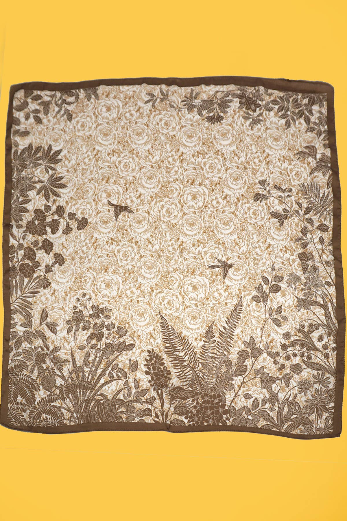 Brown Large Floral Print Bandana Scarf