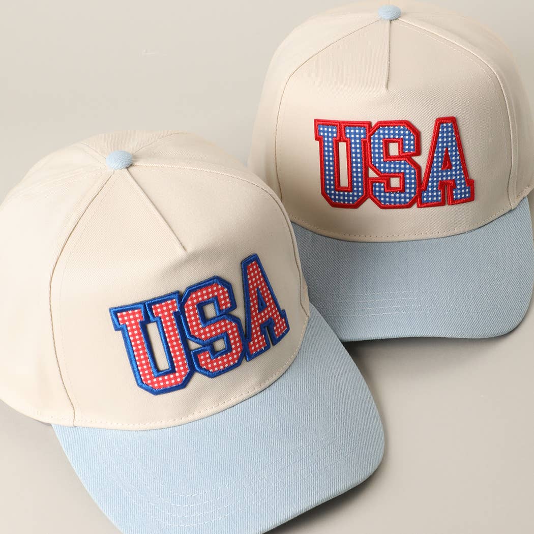 USA Flag Patch Denim Two-Tone Baseball Cap: RED