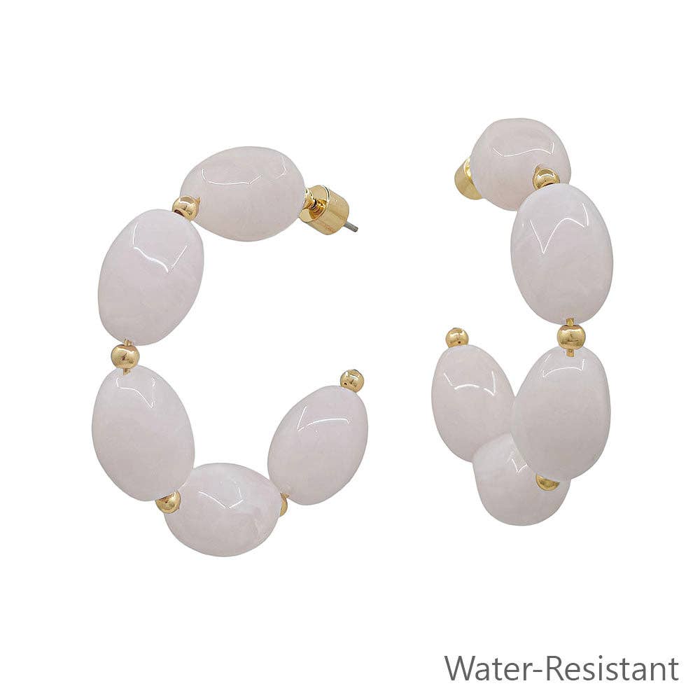 Water Resistant Pink Oval Acrylic 2" Hoop Earring
