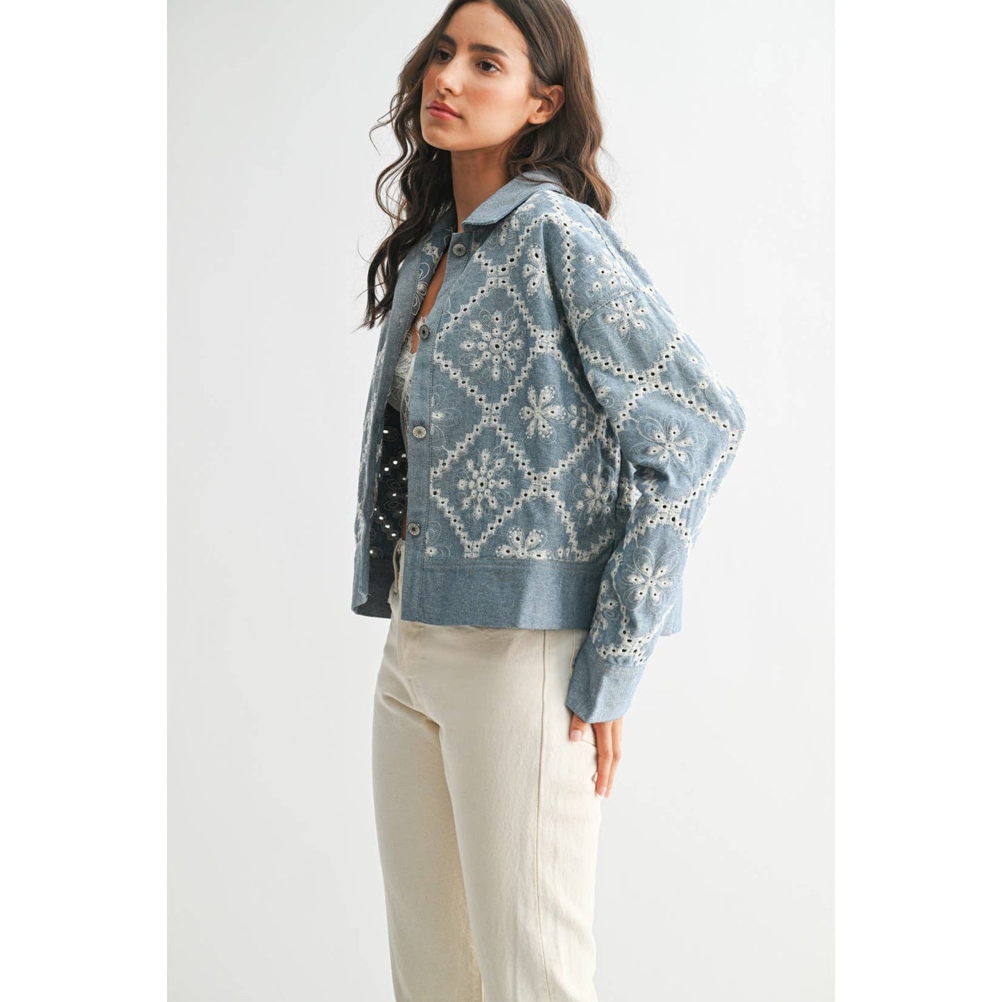 Embroidered Light Denim Jacket