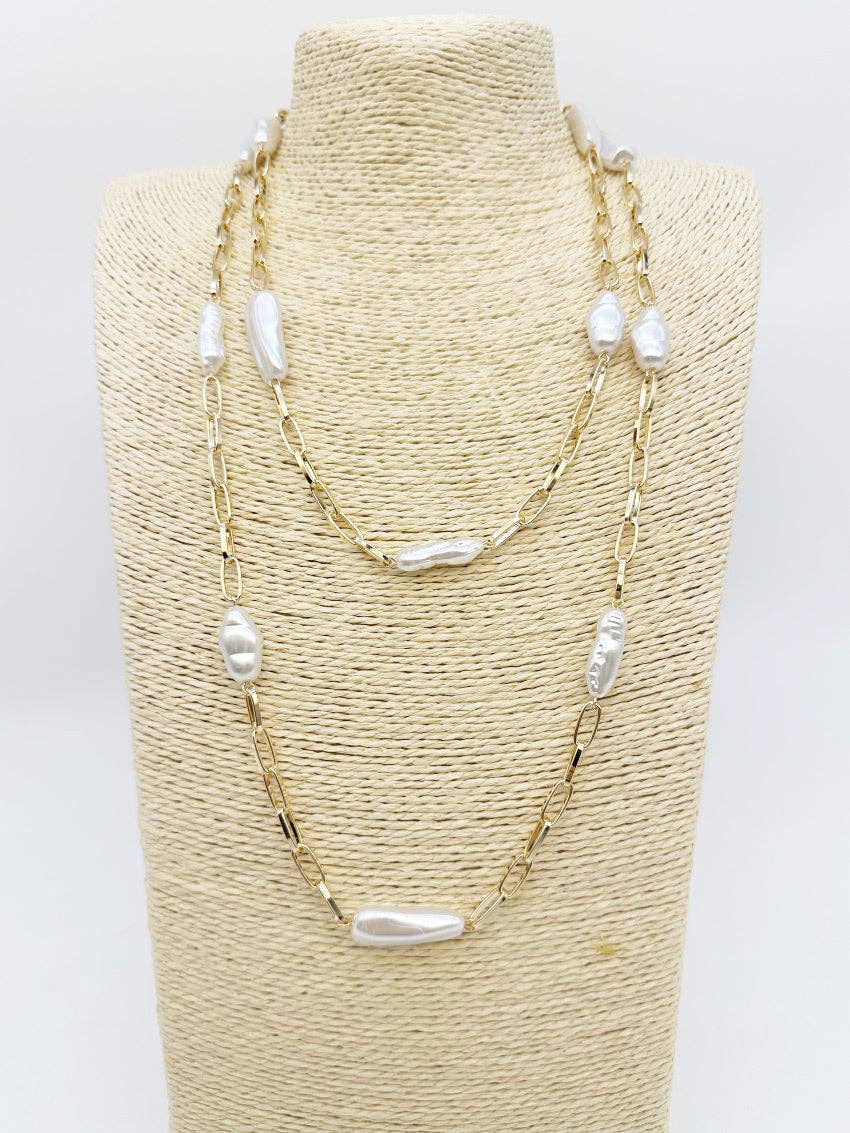 Gold Chain with Oval Pearl Layered 16"-18" Necklace