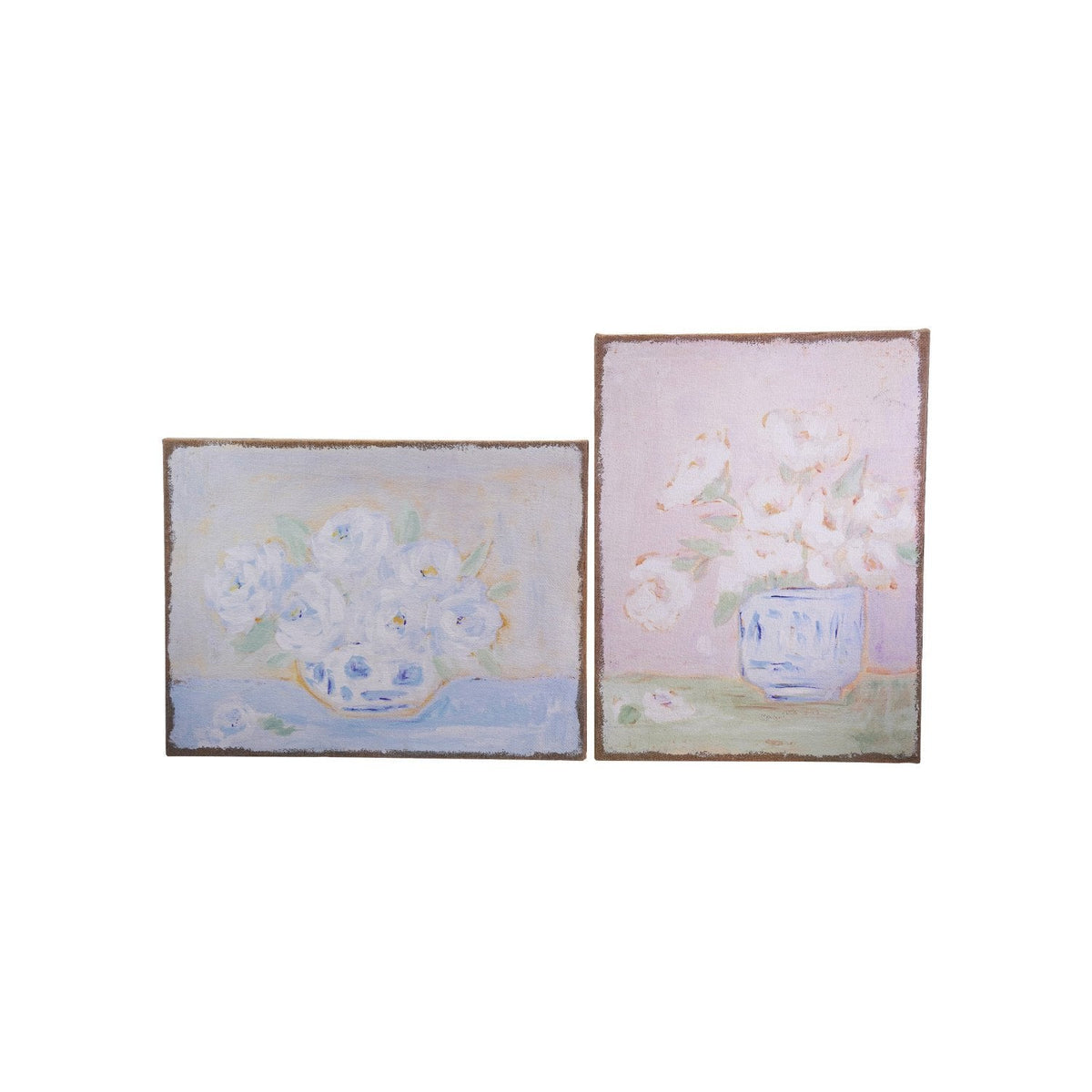 Plastered Burlap Wall Décor with Flowers in Vase, 2 Styles