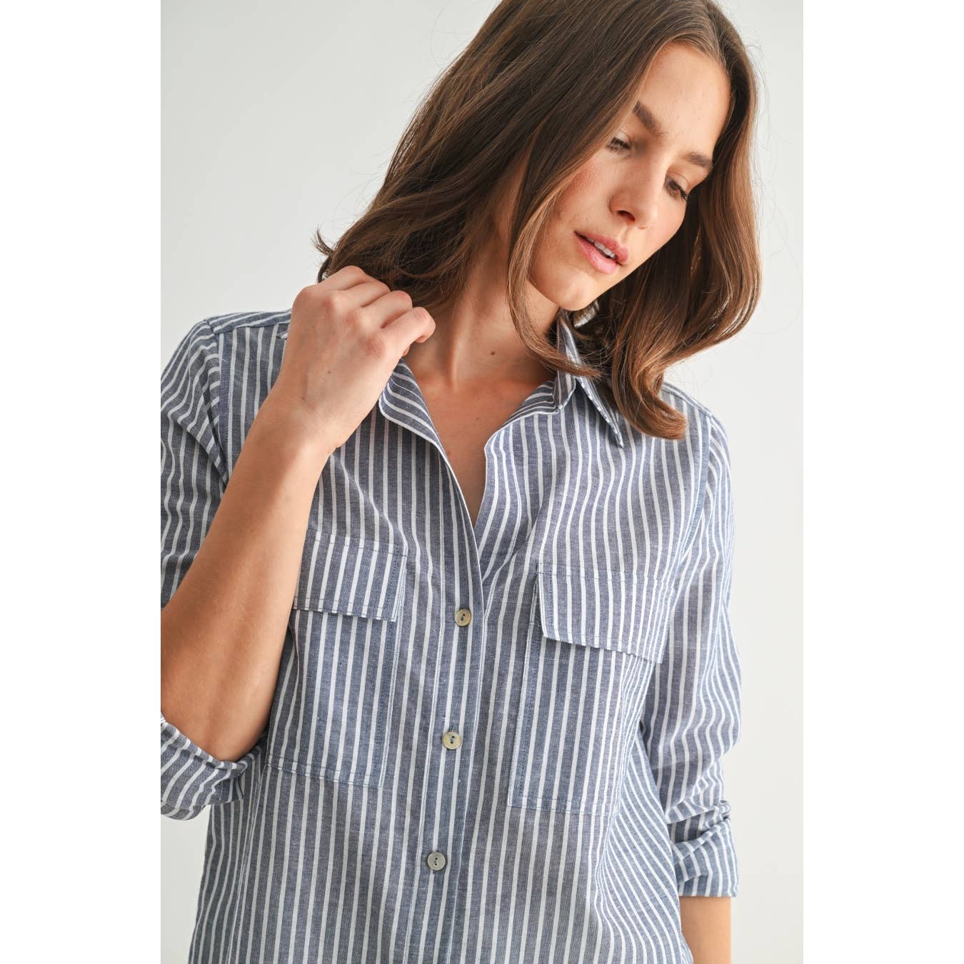 STRIPE 2POCKET SHIRTS: Navy, S-M-L(2-2-2)