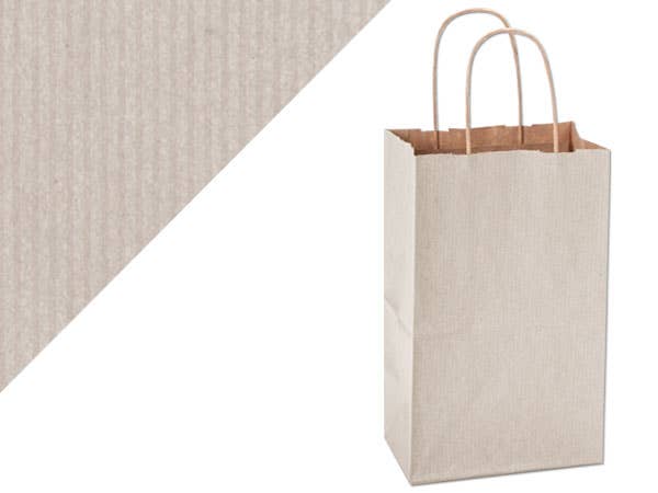 Recycled Shadow Stripe Kraft Paper Retail Shopping Bags: French Blue, 25 Pack, Cub 8x4.75x10.5"
