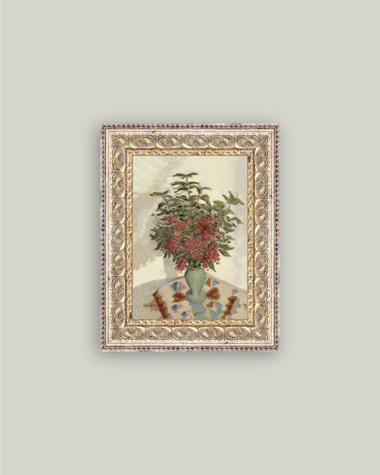 Red Hydrangeas Framed Antique Art: 5x7
