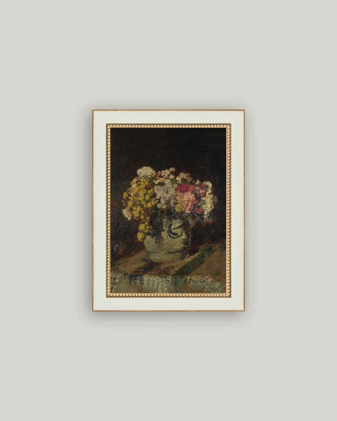 Vase of Pink & Yellow Flowers Framed Antique Art: 4x6