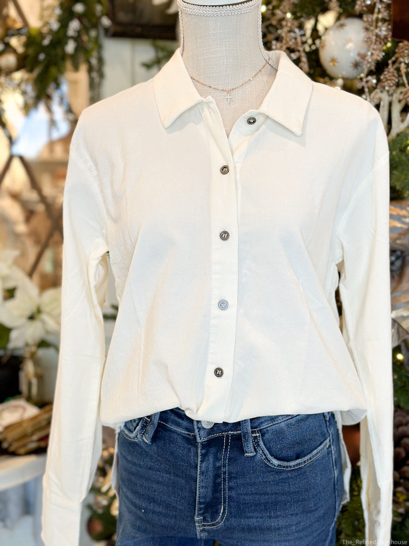 Washed Corduroy Shirt: Ivory
