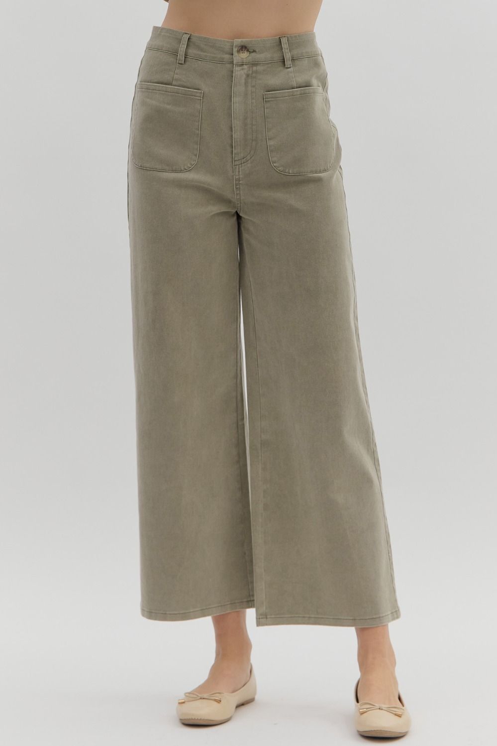 Olive High Rise Wide Leg Pants