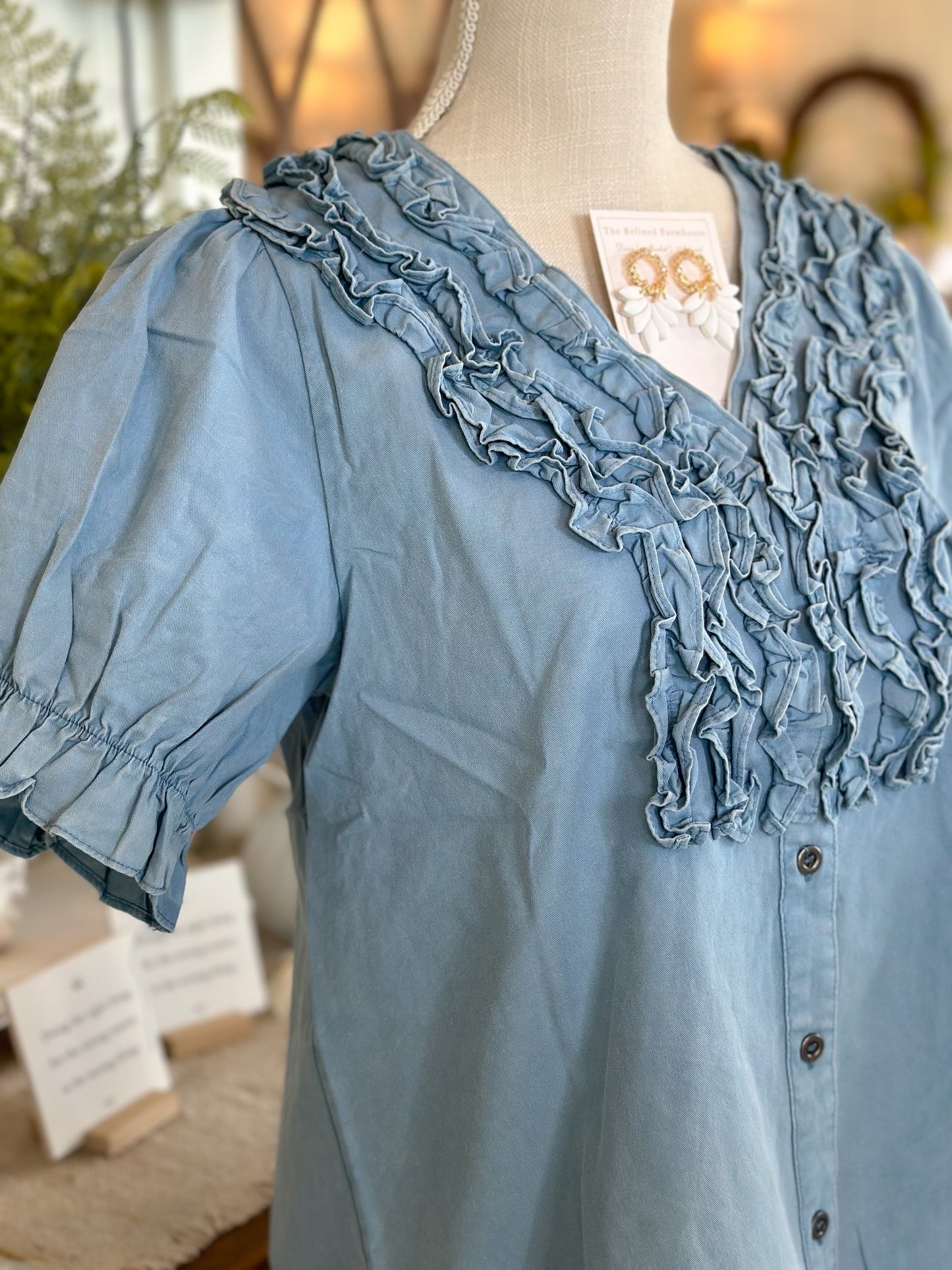 Denim Washing Cotton Top with Scrunchie
