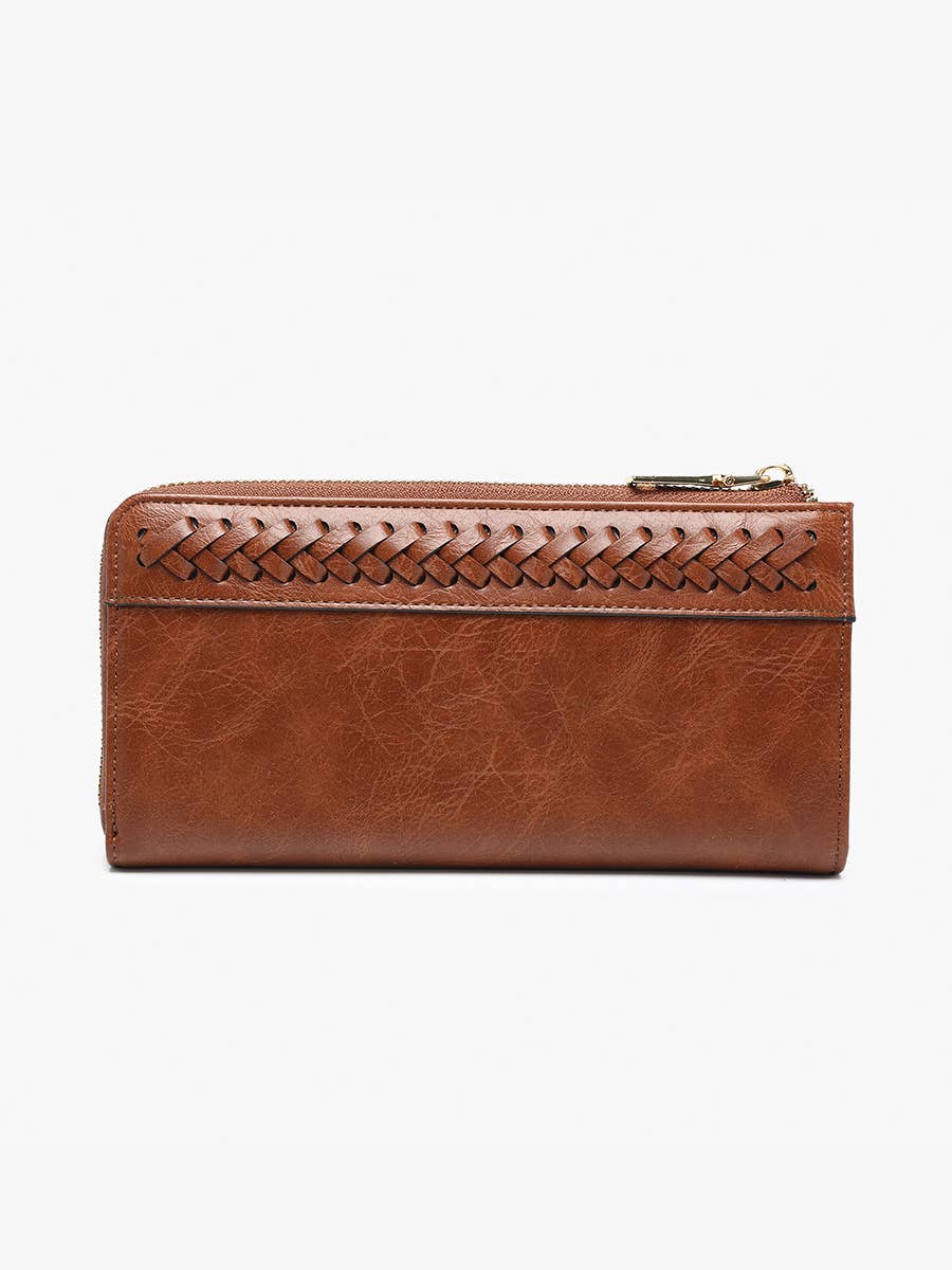 Gia Braided Detail Zip-Top Wallet: Brown