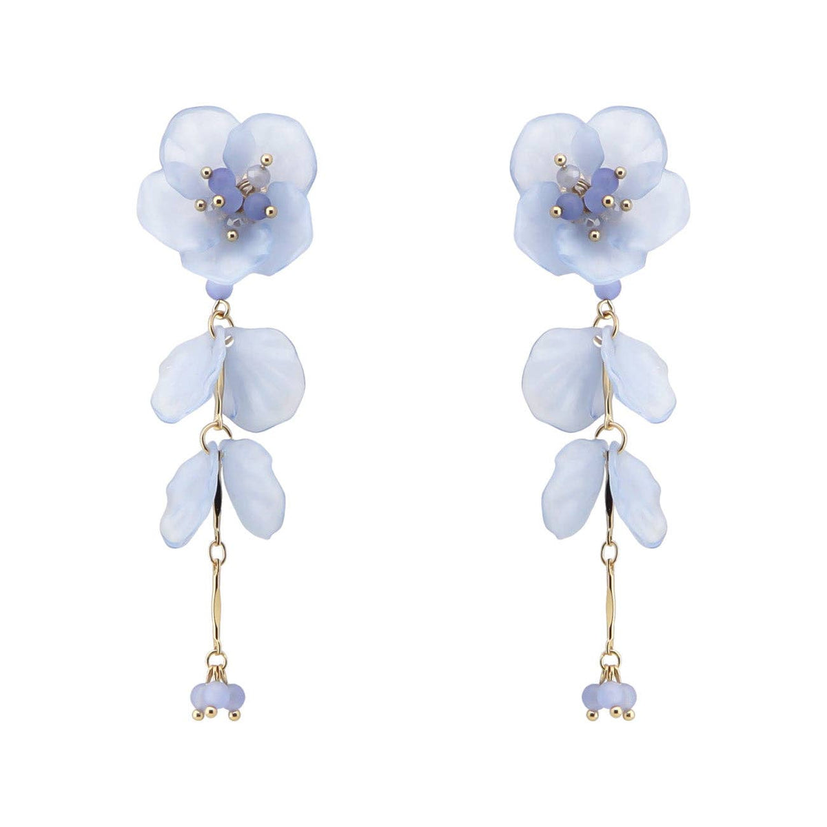 Blue Acrylic Flower with Drop 3" Earring