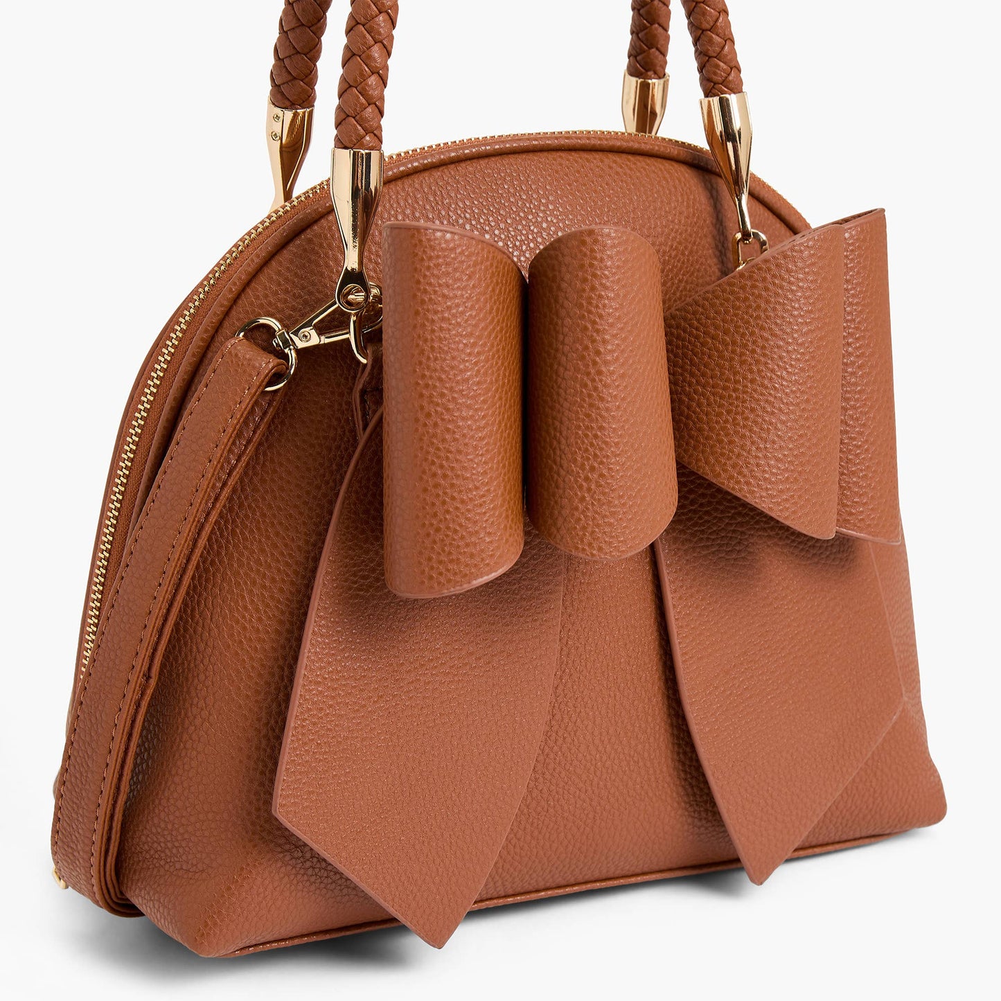 Bea Braided Top Handle Satchel: Cognac
