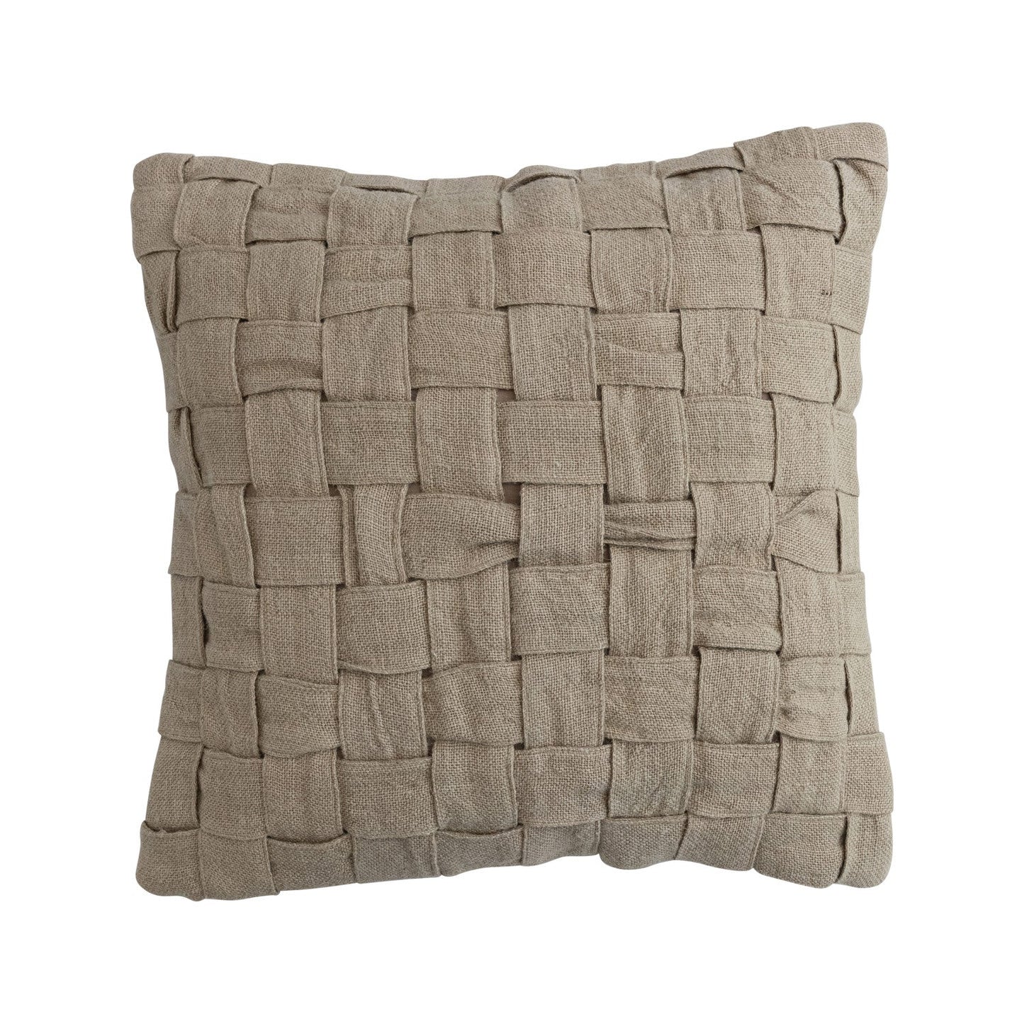 20" Square Woven Jute & Cotton Basket Weave Pillow, Natural