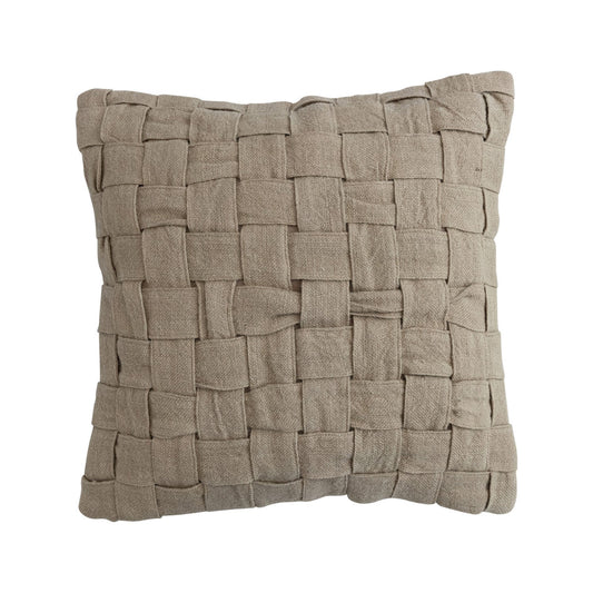 20" Square Woven Jute & Cotton Basket Weave Pillow, Natural