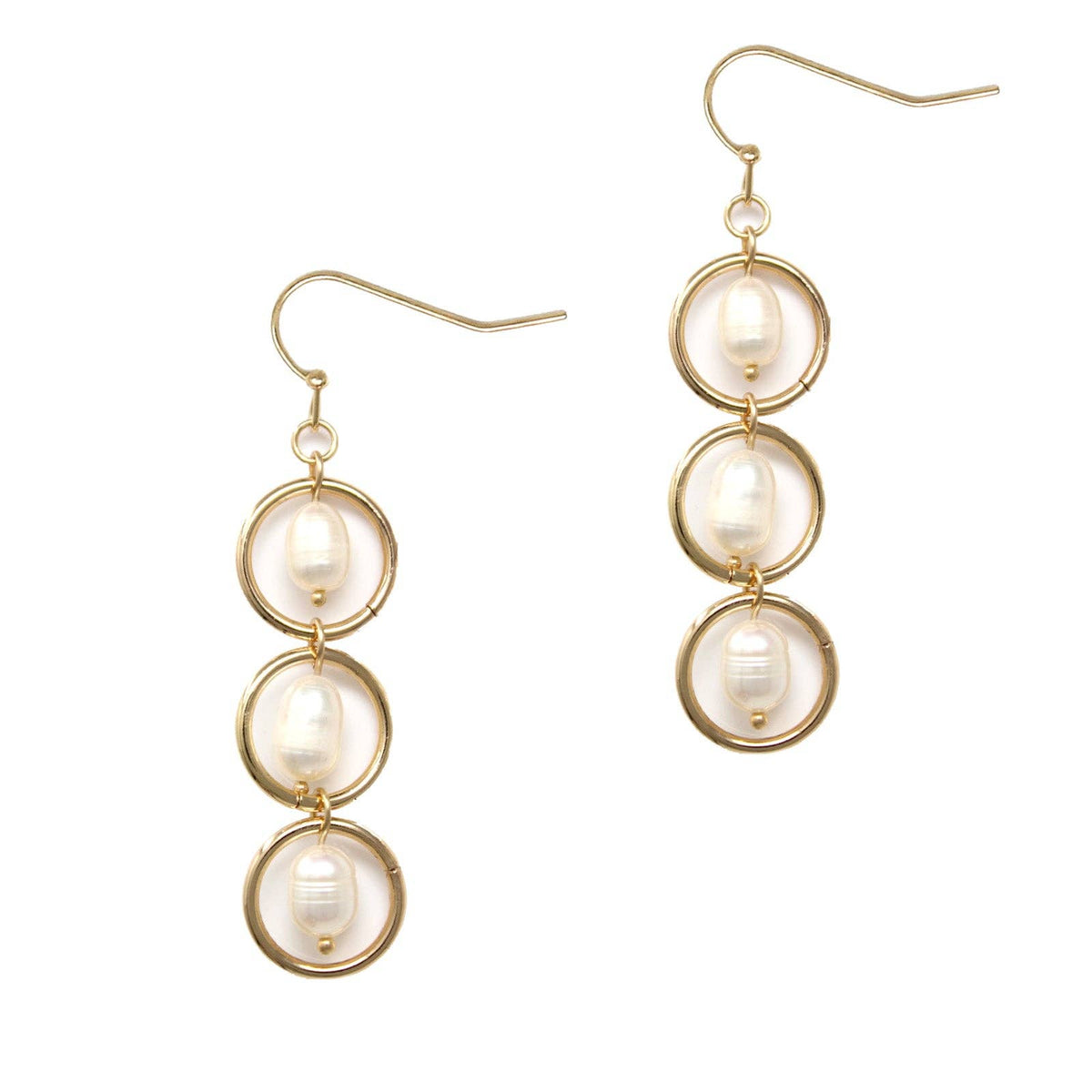 Triple Drop Freshwater Pearl with Gold Wired 1" Earring