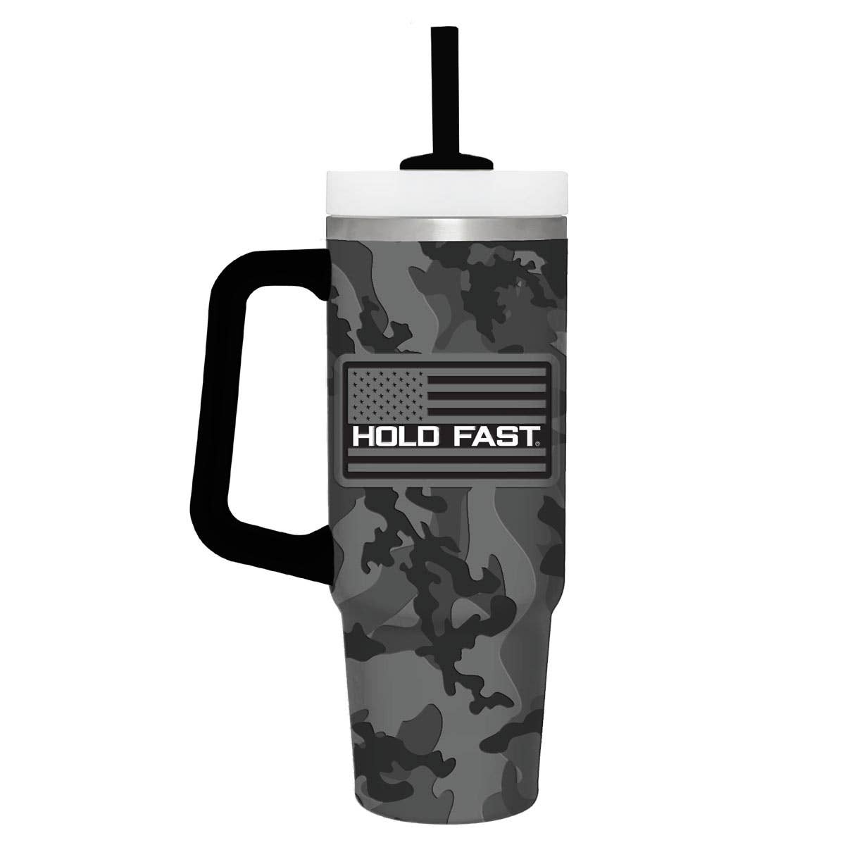 HOLD FAST 30 oz Stainless Steel Mug HF Black & Grey Camo: Black/Grey, 30 oz