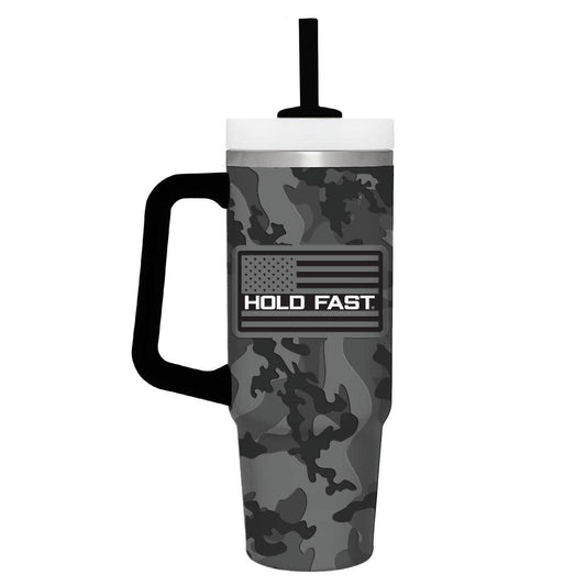 HOLD FAST 30 oz Stainless Steel Mug HF Black & Grey Camo: Black/Grey, 30 oz