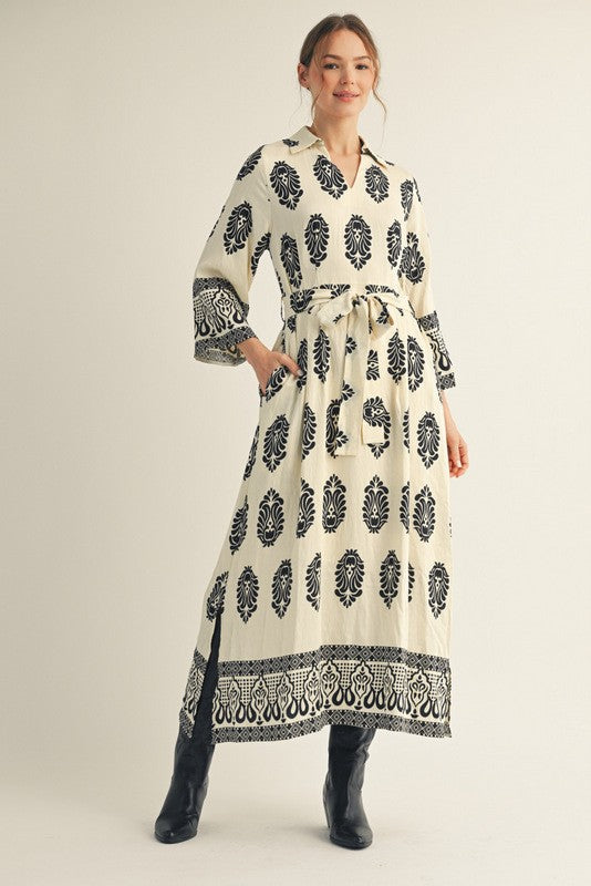 Ivory Ink Damask Dress