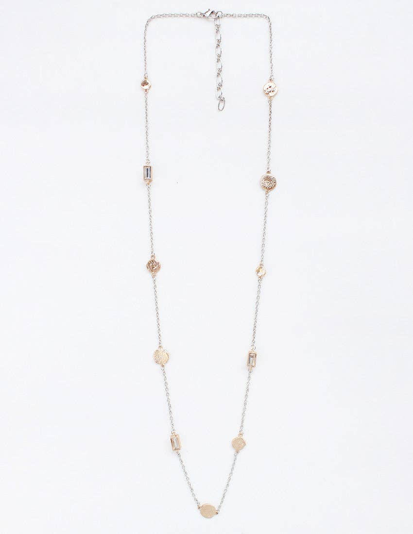 Silver Thin Chain with Gold Hammered 36" Necklace