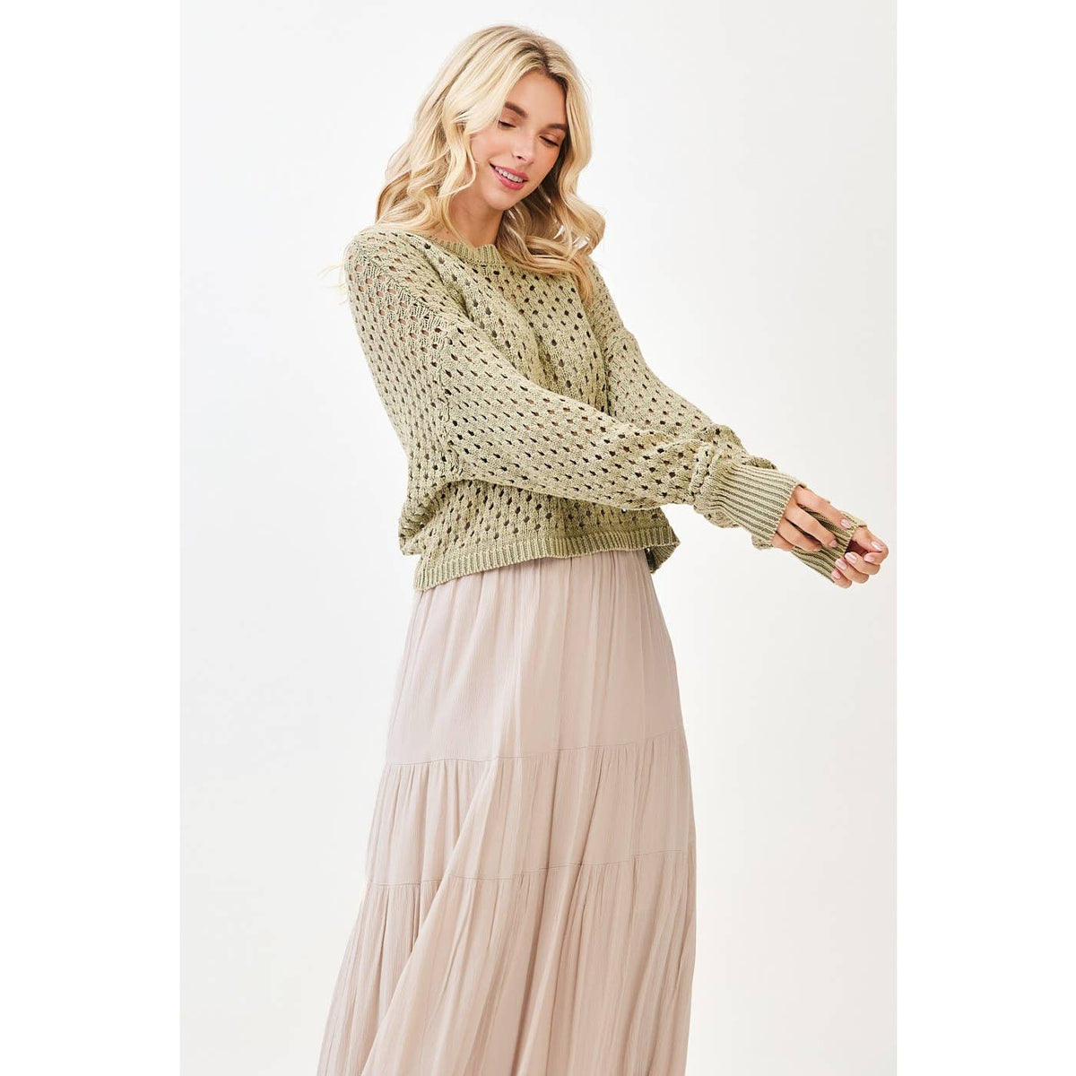 Mineral Wash Crochet Pullover Sweater | Mocha