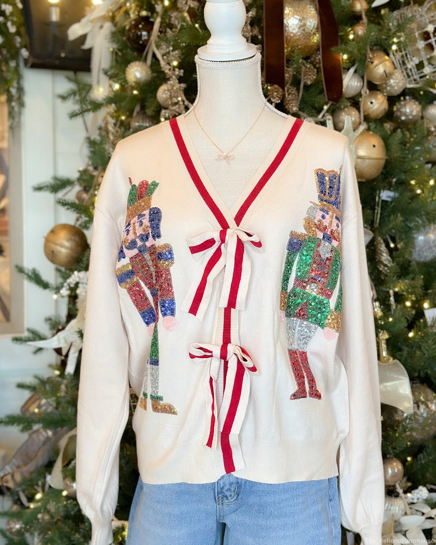 Cardigan With Bow Detail  Nutcracker Sequins