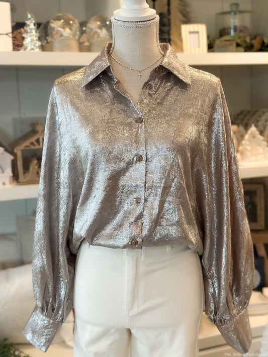 Voluminous Metallic Sleeve Blouse
