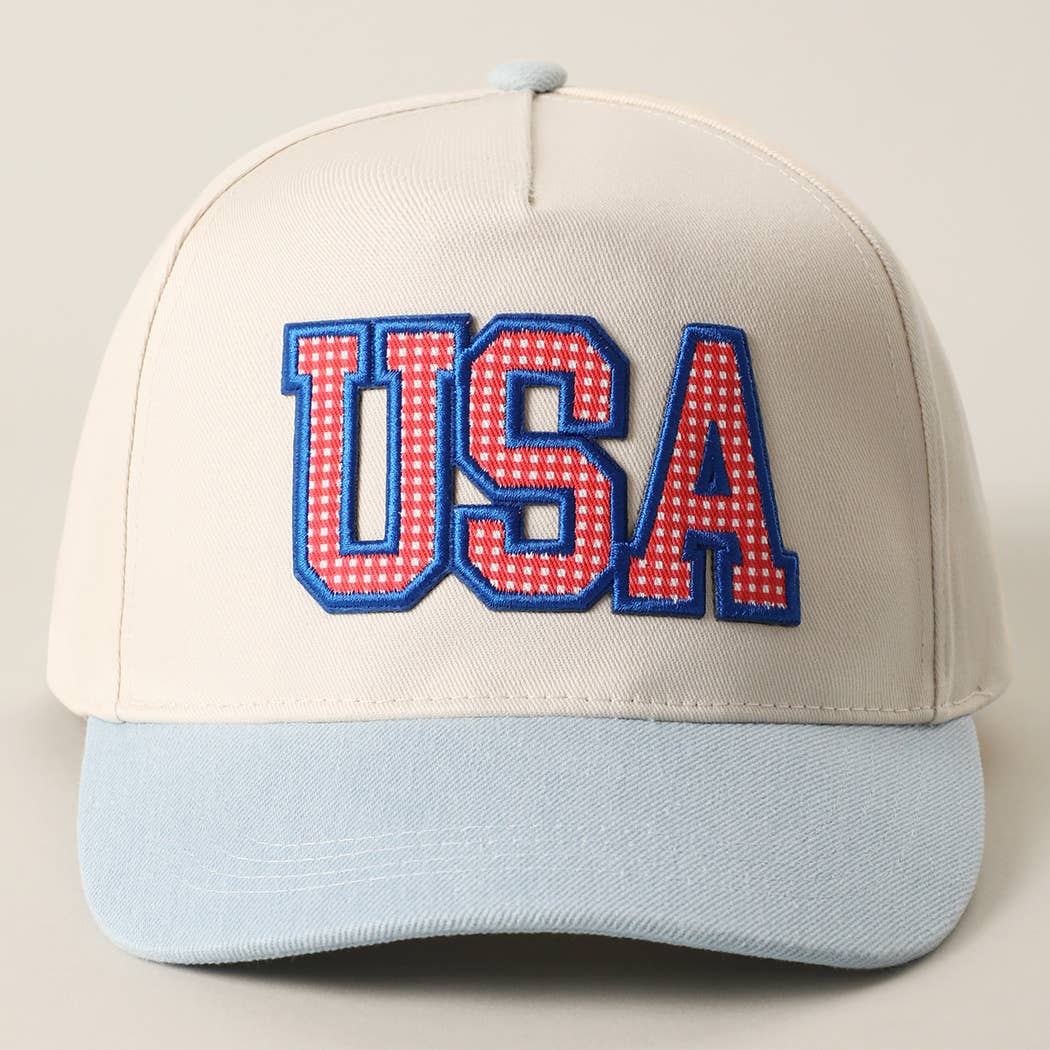 USA Flag Patch Denim Two-Tone Baseball Cap: RED
