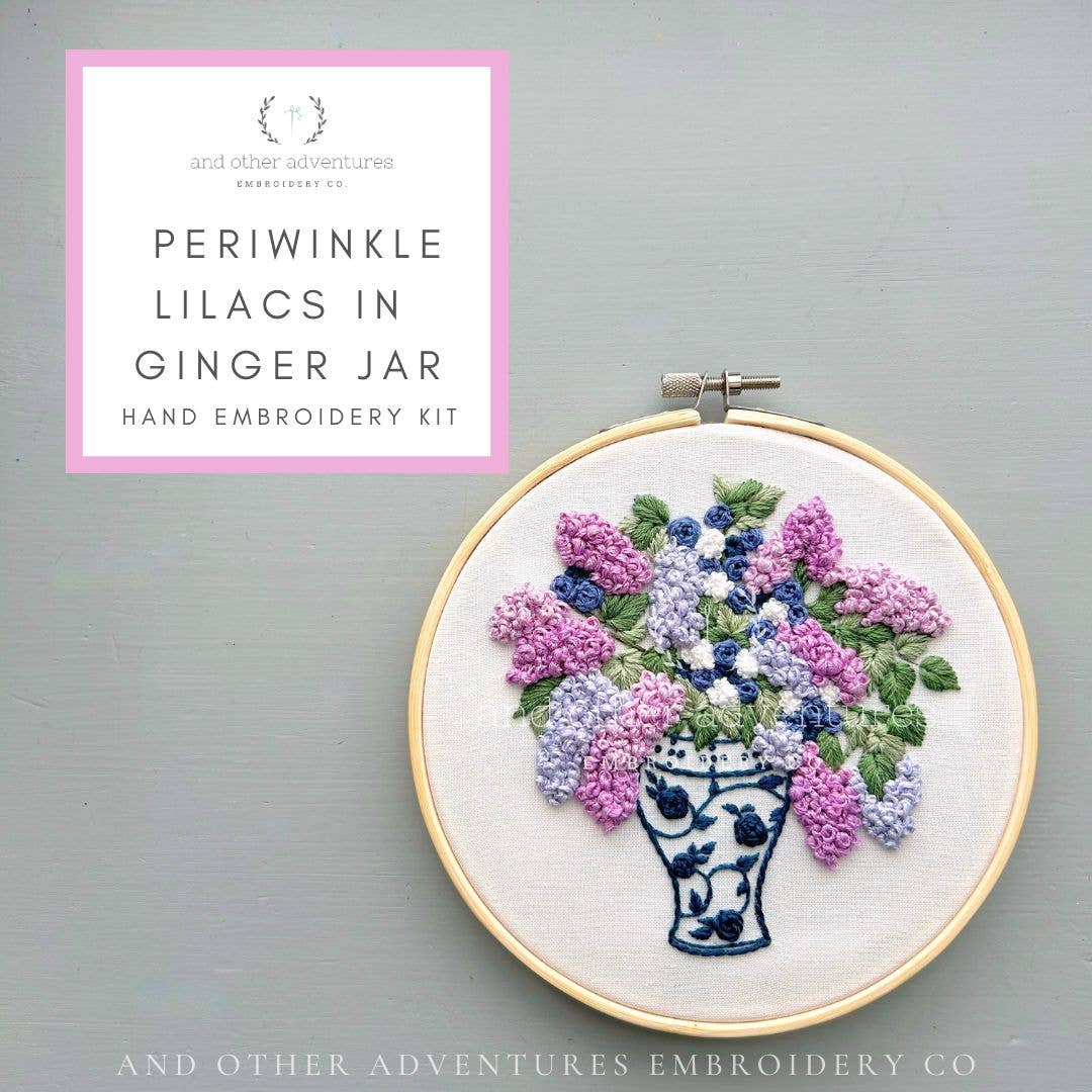 Hand Embroidery Kit - Periwinkle Lilacs in Ginger Jar