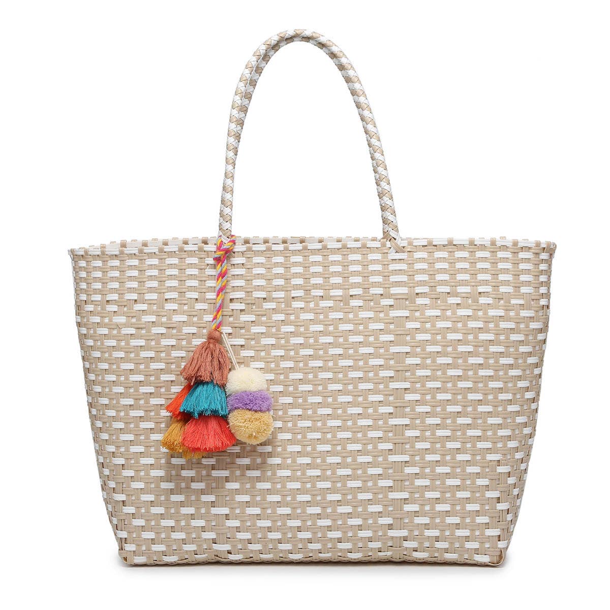 Shelby Large Handwoven Tote w/ Pom-Poms
