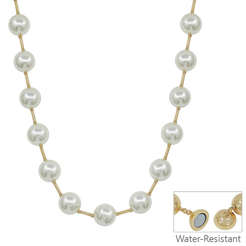 14MM Pearl Beaded with Gold Chain 18" Necklace