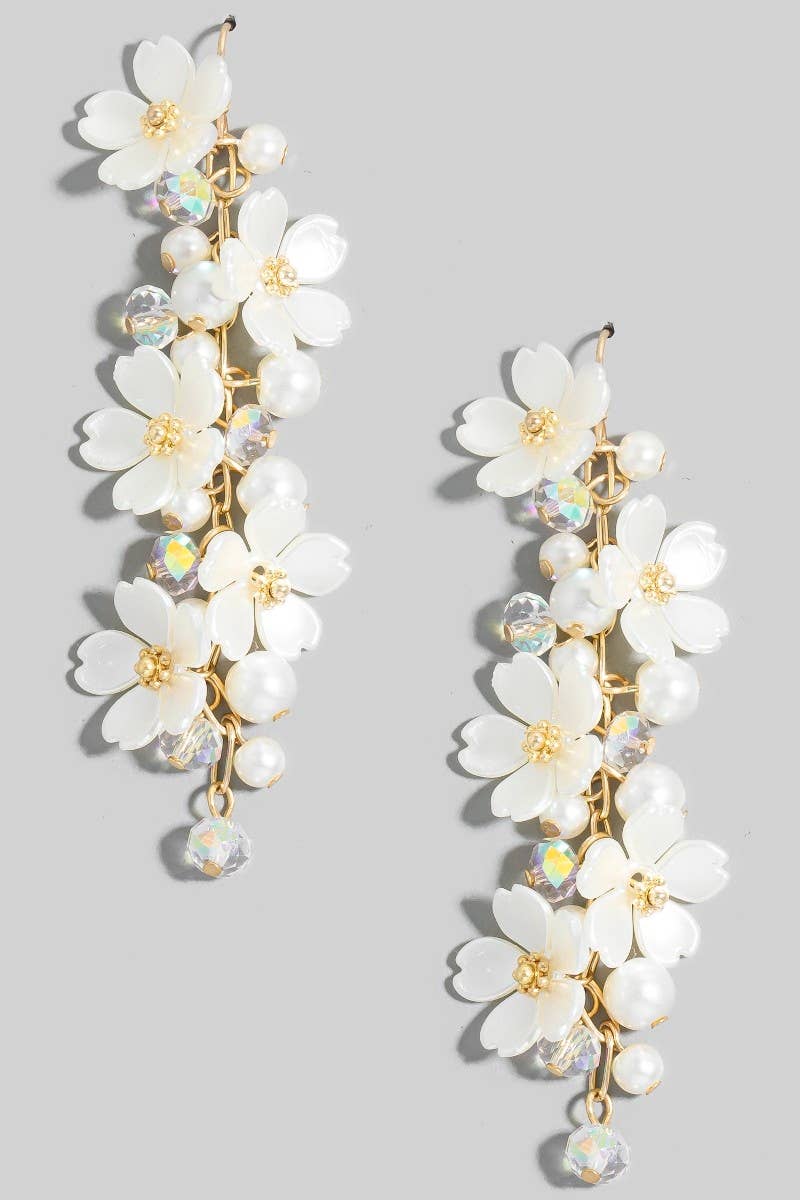 Pearl Beads And Flowers Chain Dangle Earrings