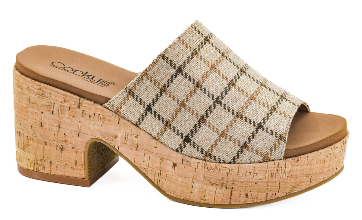 Totally Buggin' Platform Slide – Camel Plaid