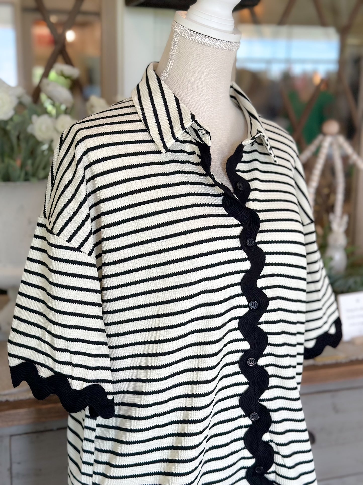 Stripe Black/White Rick Rack Trim Top/Shorts Set