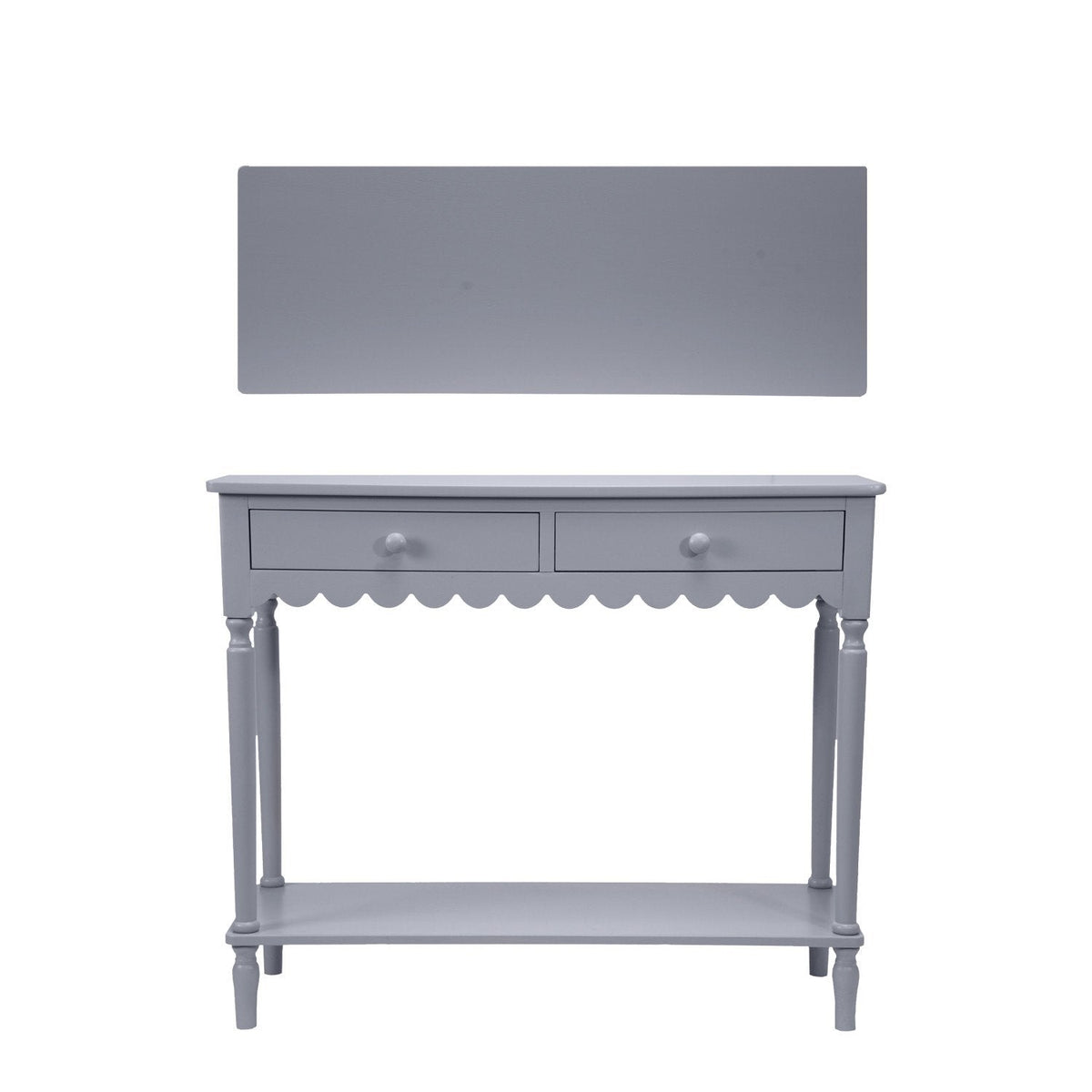 Wood Scalloped Console Table with 2 Drawers & 1 Shelf, Blue