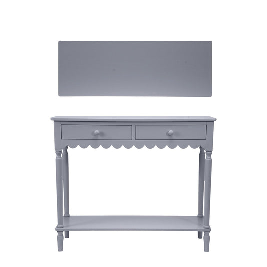 Wood Scalloped Console Table with 2 Drawers & 1 Shelf, Blue