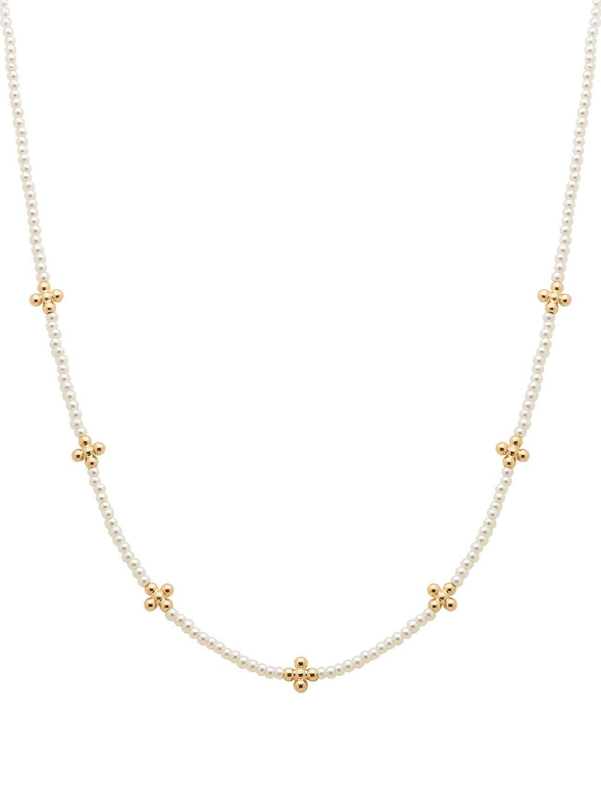Gold and Pearl Beaded Cross 16"-18" Necklace