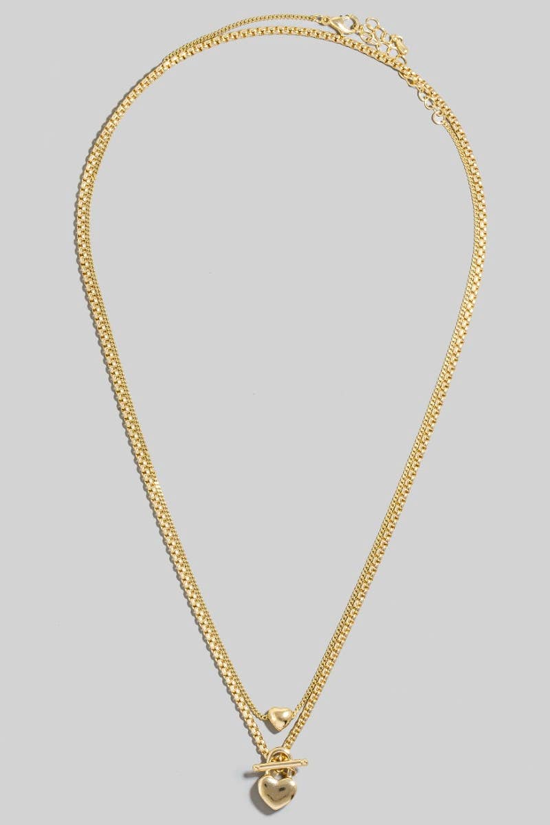 Heart Lock Pendant And Charm Layered Necklace: Gold