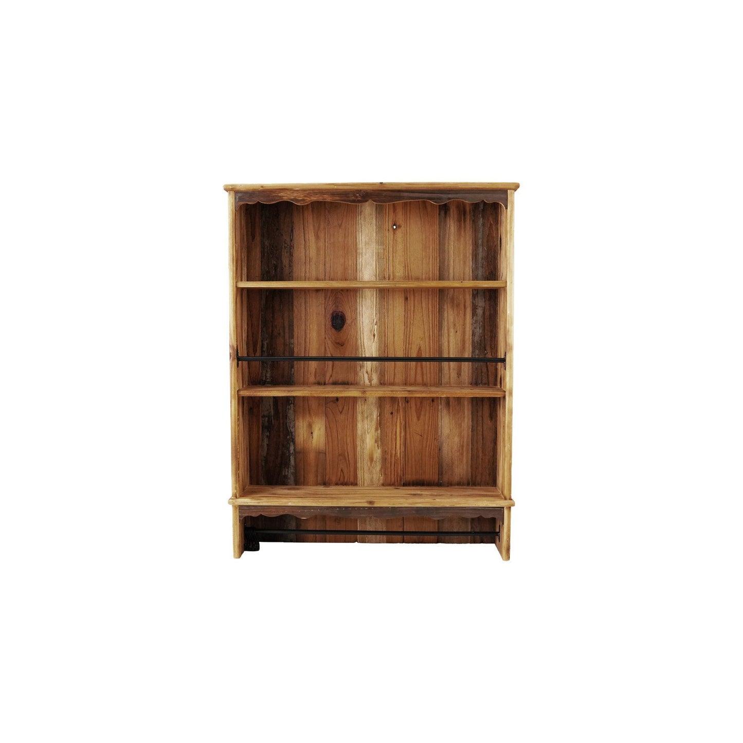 Wood Wall Shelf with 3 Shelves, 2 Rods & 6 Hooks, Natural