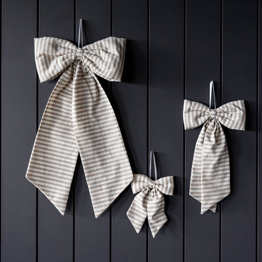 Bows Striped Beige Sand Fabric : Medium