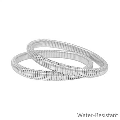 Silver Water Resistant Set of 2 Ribbed Stretch Bracelet