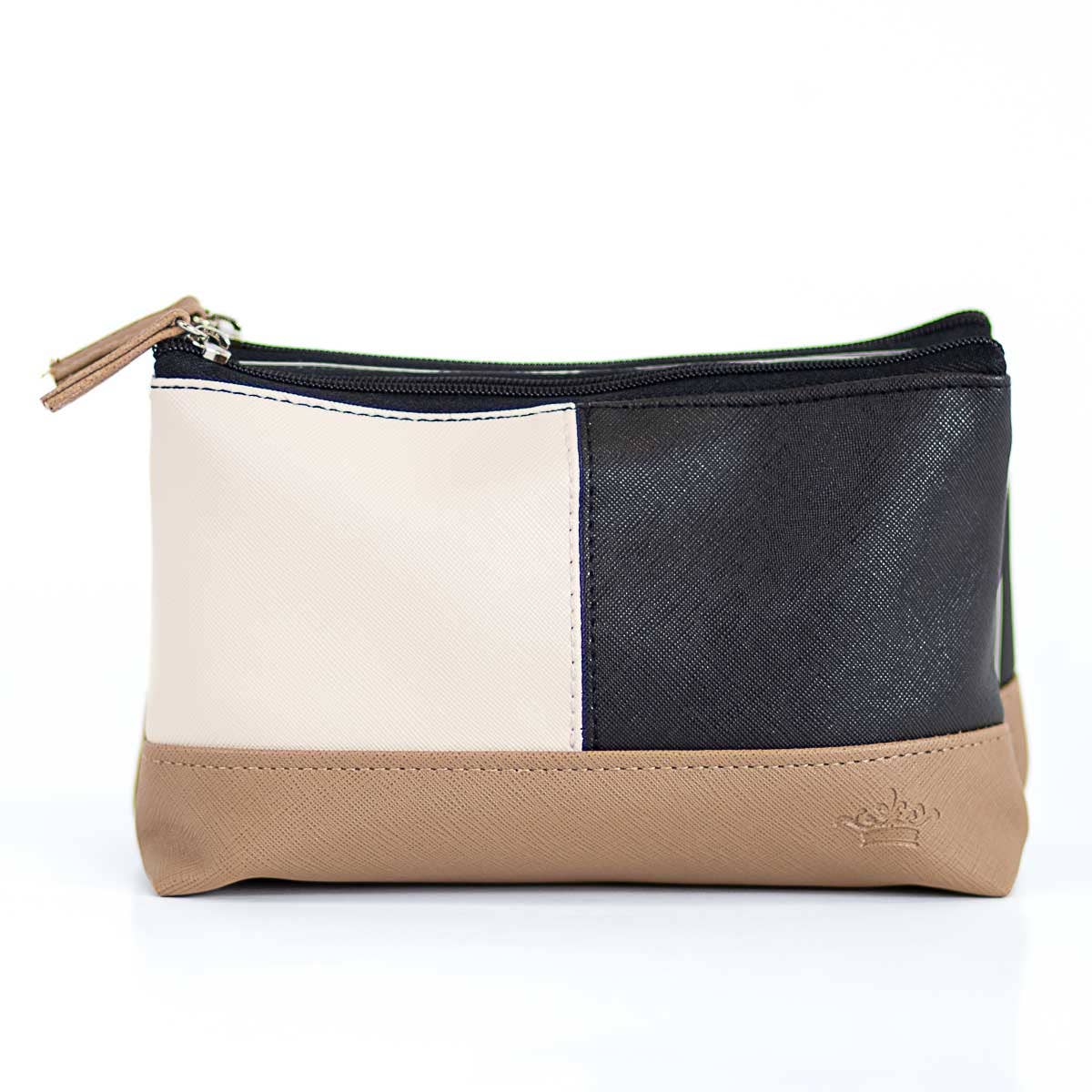Hollis Travel Cosmetic   White/Black/Taupe   8..5x5x3