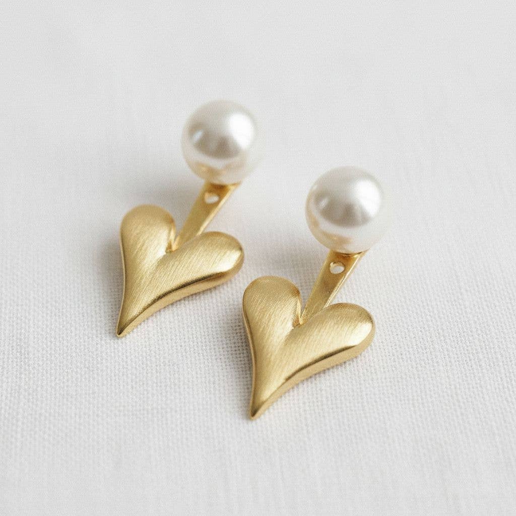 Heart-Shaped Pearl Drop Earrings