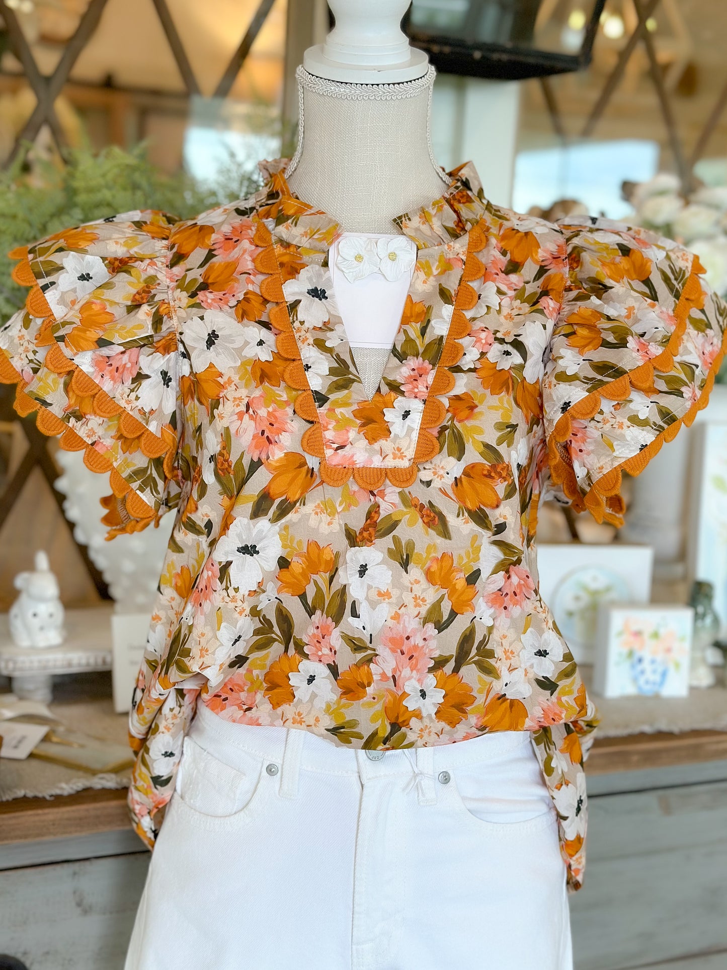 Persimmon Floral V-neck short sleeve top