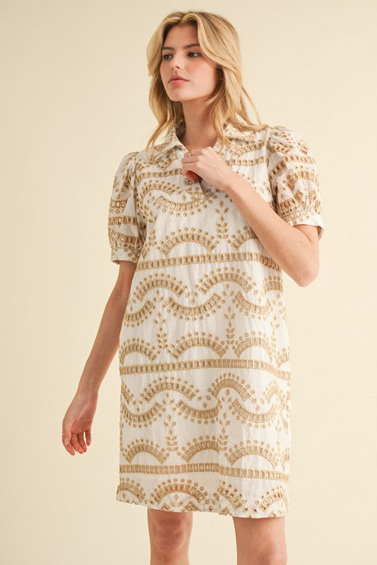 Taupe Geometric Pattern Dress - Curvy